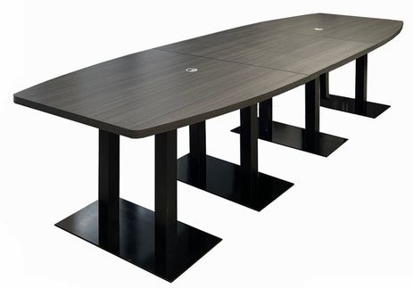 12' x 4' Boat Shape Conference Table with Black Steel Bases