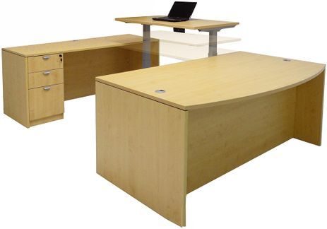 Maple  Electric Lift Adjustable Bridge U-Desk 