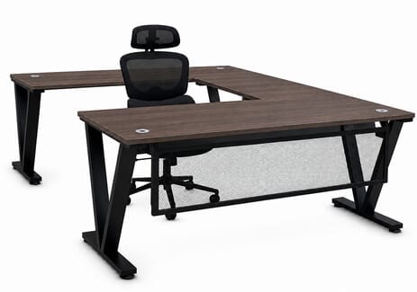 Columbia Walnut Steel V-Leg Rectangular Front U-Shaped Desk
