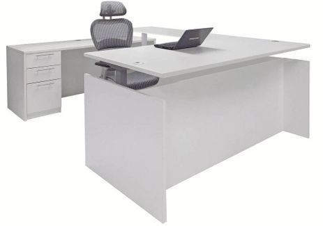 Enclosed Straight Front U-Shaped Desk with Height Adjustable L-Surface
