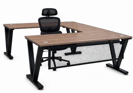Urban Walnut Steel V-Leg Rectangular Front U-Shaped Desk