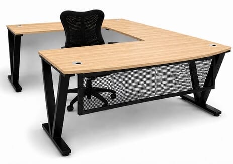 Beaumont Oak Steel V-Leg Bow Front U-Shaped Desk