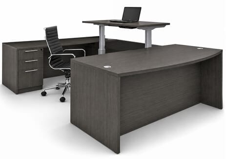 Charcoal Woodgrain Laminate Electric Lift Adjustable Bridge U-Desk
