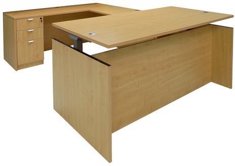 Maple Adjustable Height Rectangular Front U-Shaped Desk