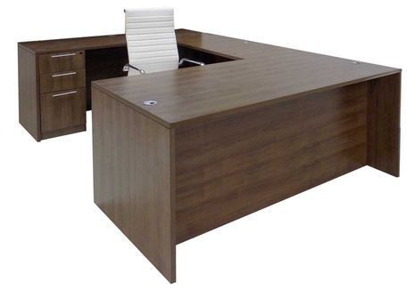 Modern Walnut Laminate Straight Front U-Workstation