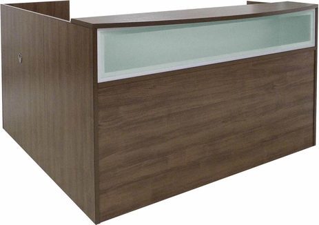 Rectangular Modern Walnut L-Shaped Reception Desk w/Frosted Glass Panel