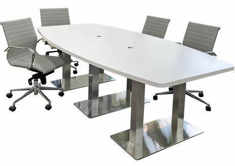 8' x 4' Boat Shape Conference Table with Chrome Steel Bases - Other Sizes Available