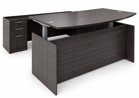 Charcoal Adjustable Height Bow Front U-Shaped Desk