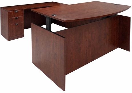 Cherry Adjustable Height Bow Front U-Shaped Desk