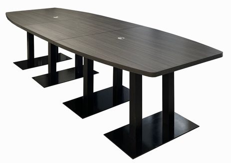 11' x 4' Boat Shape Conference Table with Black Steel Bases