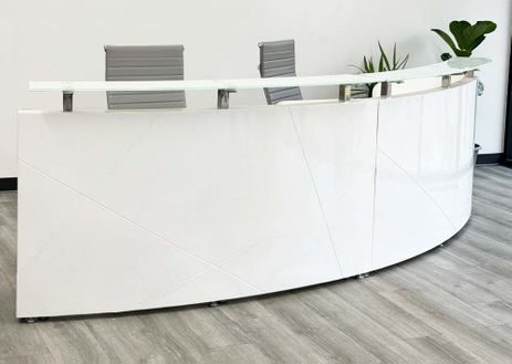 2-Person Modern High Gloss White Curved Reception Desk