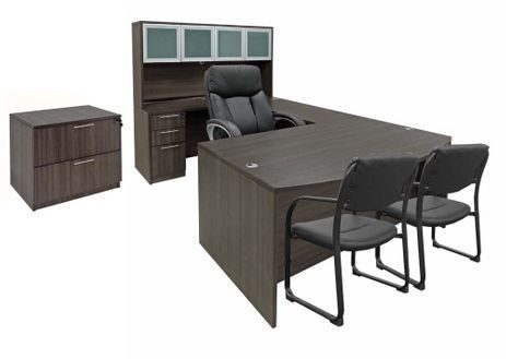 Office Desk & Chair Set for 12' x 15' Office - Charcoal Laminate