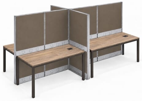 4-Person Premium Series Open Ended Cubicle with Desert Oak Desks - 12' x 6'