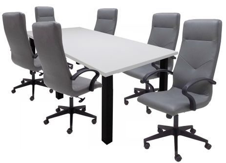 8' White Rectangular Table w/6 Gray Chairs - Conference Set