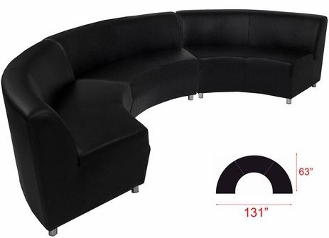 Black Leather 180 Degree Curved Concave Sofa