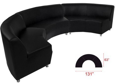 Black Leather 180 Degree Curved Concave Sofa