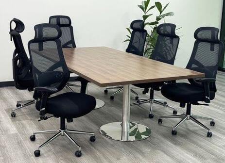 8’x4' Modern Walnut Rectangular Conference Table w/ Six Mesh Back Chairs with Headrests