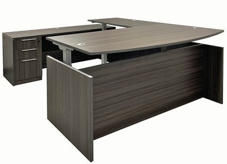 Enclosed Bow Front U-Shaped Desk with Height Adjustable L-Surface