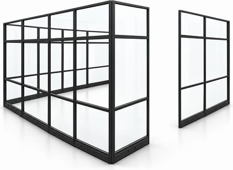 12' x 12' x 7'H Clear Glass Modular Office w/ Black Frame - Add-On Office