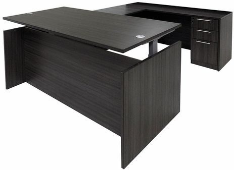Charcoal Adjustable Height Rectangular Front U-Shaped Desk