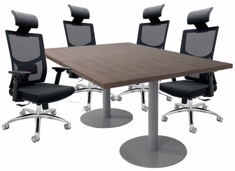6' x 4' Modern Walnut Disc Base Conference Table with 4 Mesh Back Chairs Set