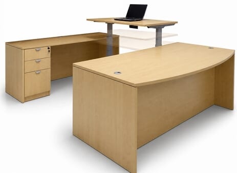 Maple  Electric Lift Adjustable Bridge U-Desk 