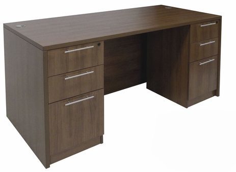 Modern Walnut Rectangular Managers Desk w/6 Drawers
