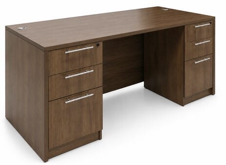 Modern Walnut Rectangular Managers Desk w/6 Drawers
