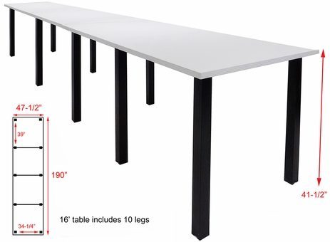 16' x 4' Standing Height Conference Table w/Square Post Legs