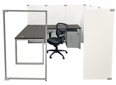 7.5'W x 7.5'D x 5'H Economy White Laminate Fully Furnished Modular Office - Add-On Office