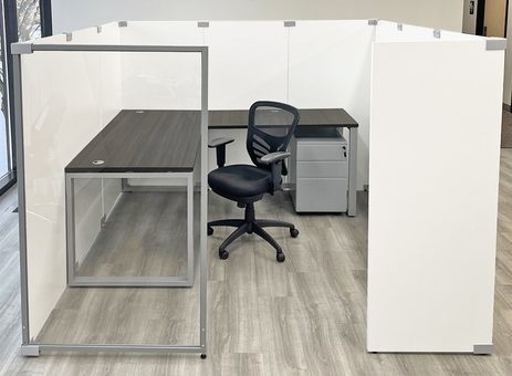  7.5'W x 7.5'D x 5'H Economy White Laminate Fully Furnished Modular Office