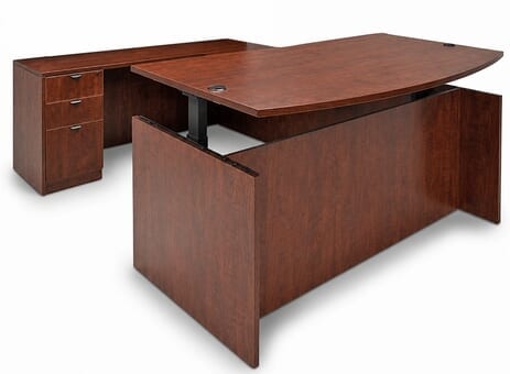 Cherry Adjustable Height Bow Front U-Shaped Desk