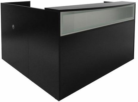 Black L-Shaped Reception Desk w/Frosted Glass Panel