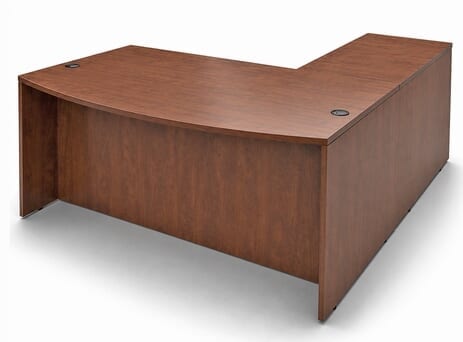 Cherry Laminate Bow Front L-Shaped Desk w/ 6 Drawers