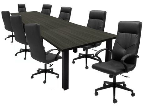 12' Charcoal Rectangular Table w/8 Black Chairs - Conference Set