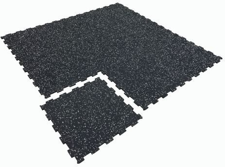 Interlocking Rubber Gym Floor Tiles - Black w/White Fleck - Set of 9