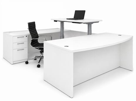 White Electric Lift Adjustable Bridge  U-Desk 
