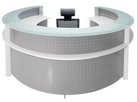White Semi-Circular Glass Top Reception Desk