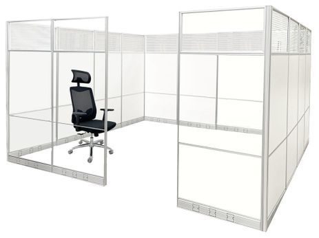 12' x 12' x 7'H White Laminate Modular Office with Clear Glass Front - Starter Cubicle