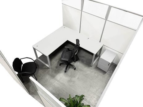 9' x 9' x 7'H White Laminate Modular Office Set with Desk and Chairs - Add-On Unit