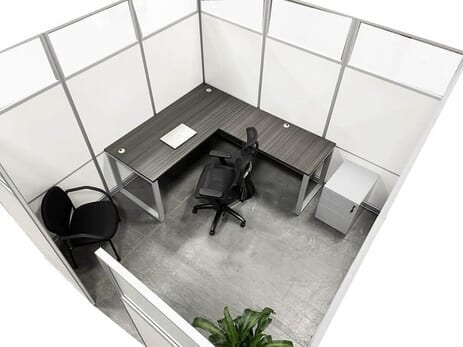 9' x 9' x 7'H White Laminate Modular Office Set with Desk and Chairs - Starter Unit