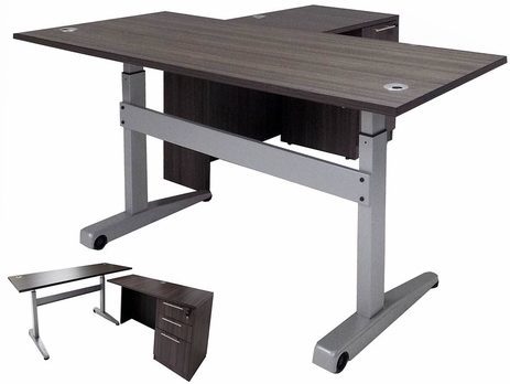 Pneumatic Lift Height Adjustable Managers L-Desk in Charcoal