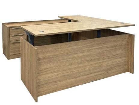 Beaumont Rectangular U-Shaped Workstation, Height Adjustable L-Surface & 3 Drawers - 71