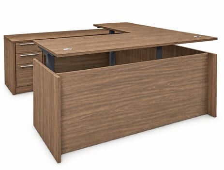 Urban Walnut Rectangular U-Shaped Workstation, Height Adjustable L-Surface & 3 Drawers - 71