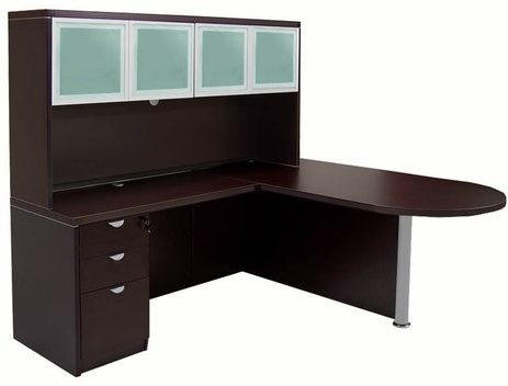 Mocha Peninsula L-Shaped Desk w/Hutch