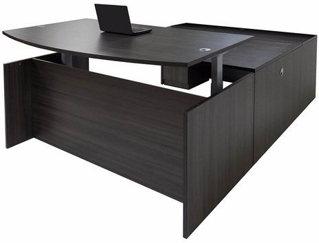 Charcoal Adjustable Height Bow Front U-Shaped Desk