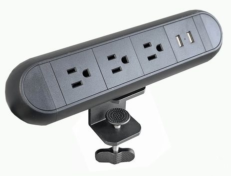 Clamp-On Power Strip w/USB Charging Ports
