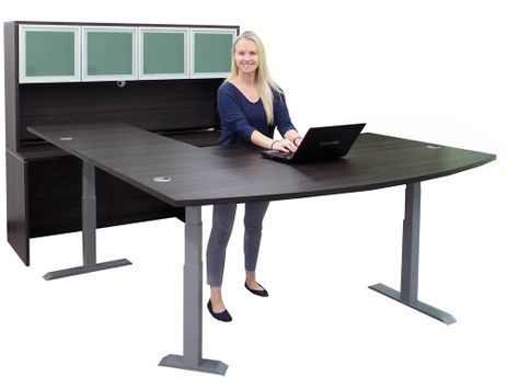 Bow Front U-Desk with Hutch and Height Adjustable L-Surface