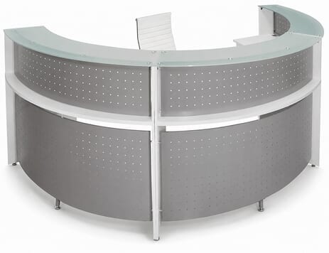 White 180 Degree Half Round Curved Glass Top Reception Desk