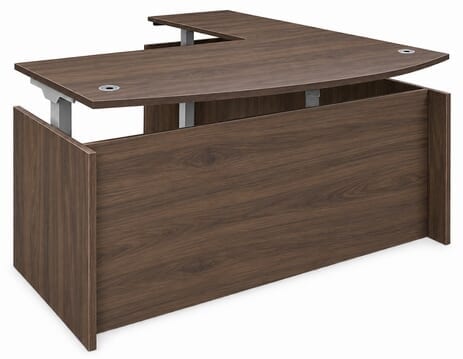 Columbia Walnut Fully Height Adjustable Bow Front L-Shaped Desk - 71